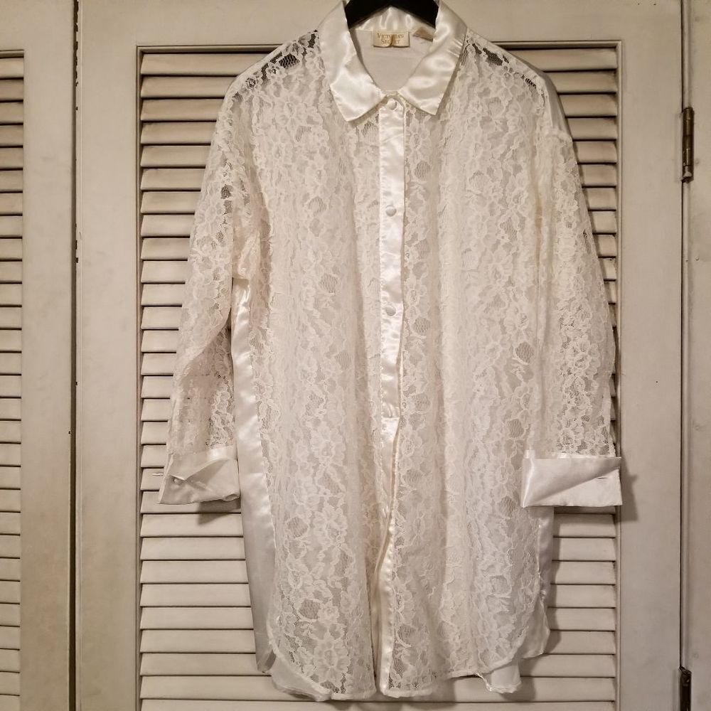 Vtg Victoria's Secret Lace Sleep Shirt S
